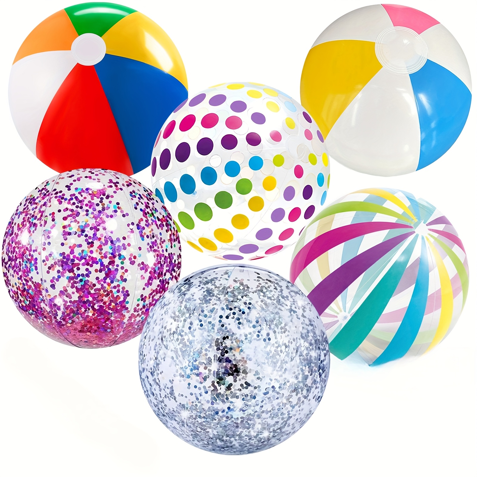 TEMU 6 Pack Beach Balls With Pump - 12" High Quality Inflatable Swimming Pool Toys For Games Kids Birthday Party Supplies Combo Set Inflatable Beach
