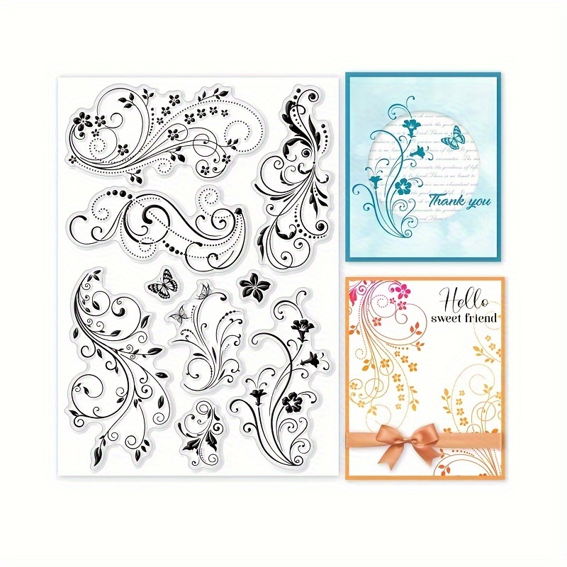 

Pvc Clear Stamps Set For Card Making And Scrapbooking - 1pc Butterfly And Floral Vine Lace Transparent Silicone Stamp Kit For Diy Crafts And Painting Tools