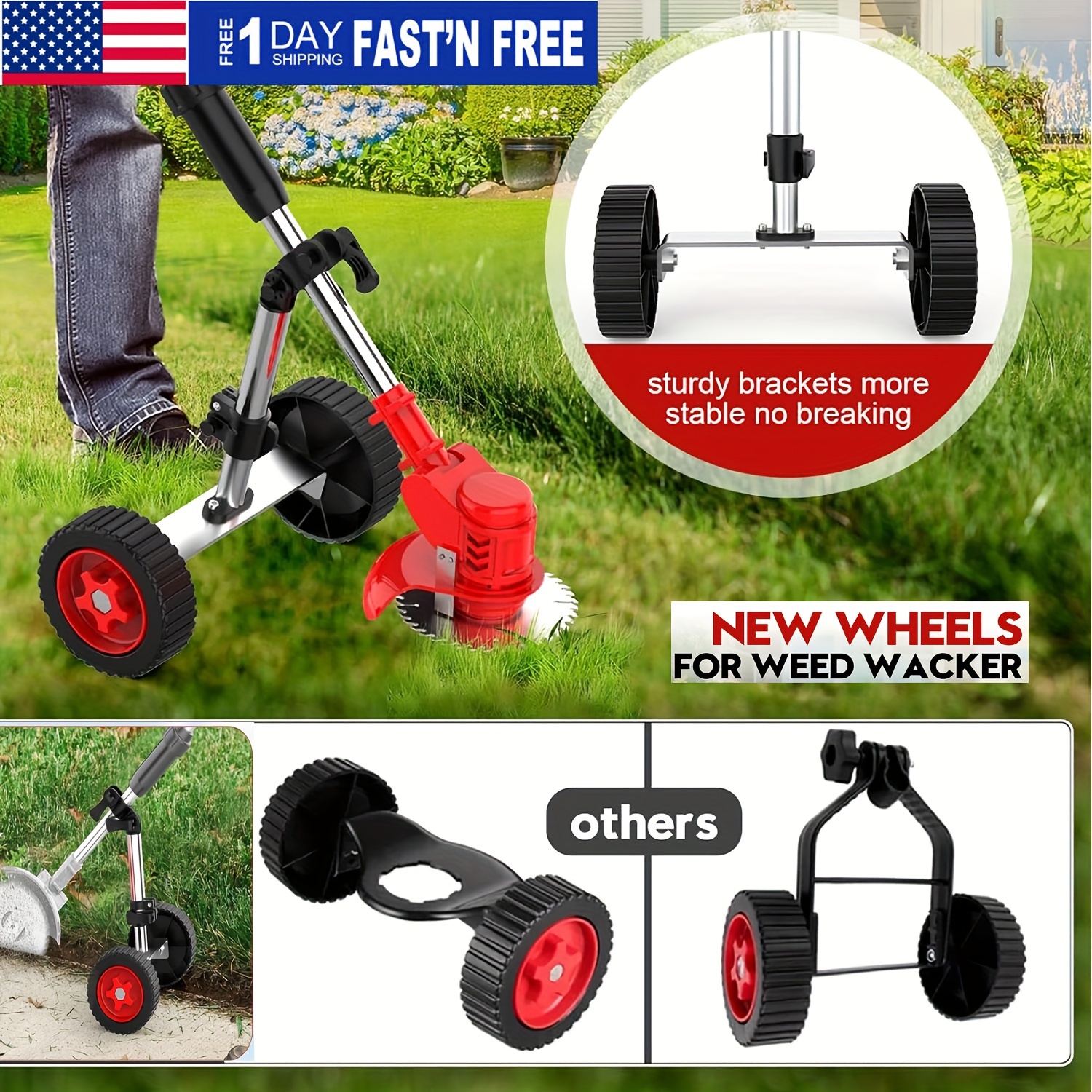 

1pc Adjustable Electric Attachment Wheels - Cordless String Trimmer With Flexible Angle, Sturdy Brackets & For , Ideal For Lawn Maintenance