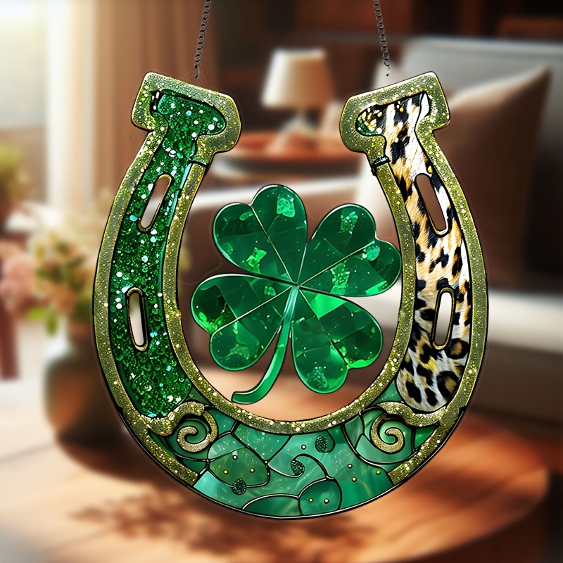 

Horseshoe & Clover Suncatcher - Acrylic Window Decor, 8"x9", 's Day, Irish-themed Gardens, Farmhouse & Home Decor