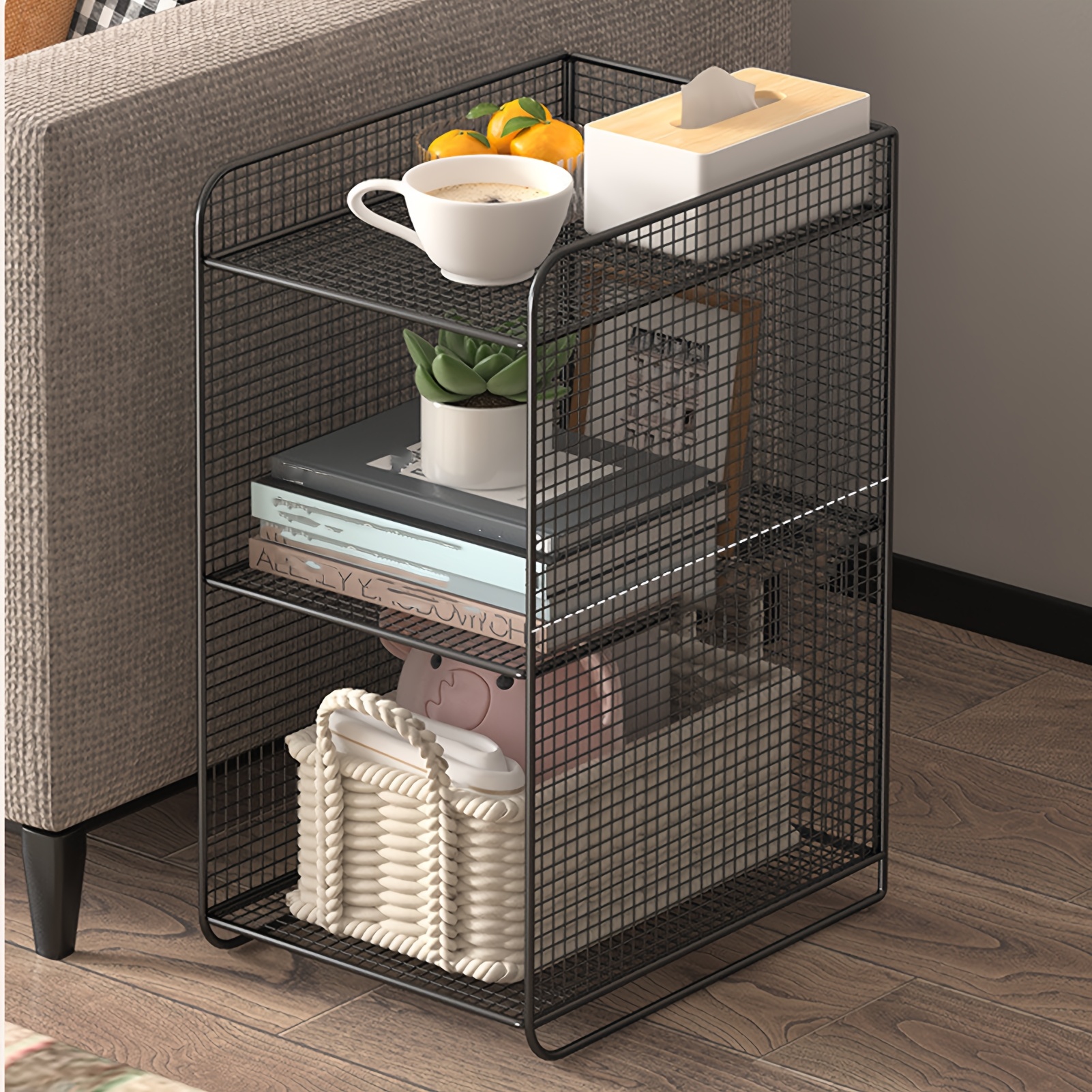 Three-level Side Table, Turntable Stand With Storage, Compact Bookshelf, Bookcase, Showcase Rack, Storage Unit, Metal Shelving System, Corner Shelf, Display Units For Living Room, Bedroom, Office