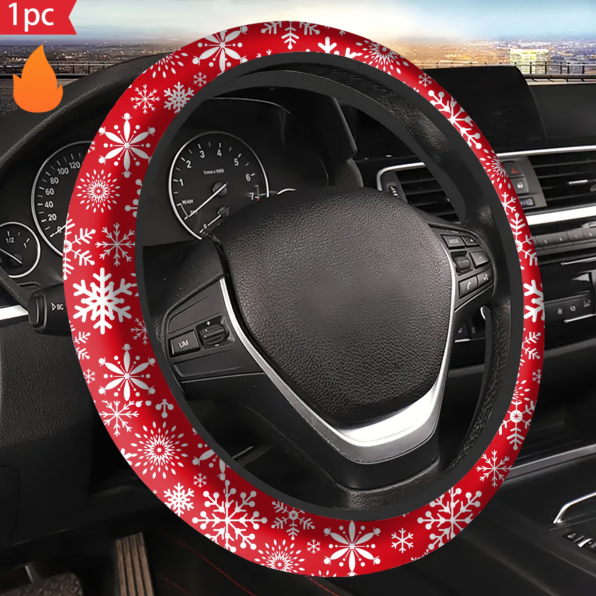 

15" White Christmas Steering Wheel Cover - Non-slip, Neoprene, Fits Most Cars & Suvs,