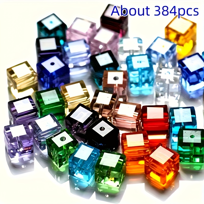 TEMU 384pcs Glass Straight Hole Cubic Bead Sugar Beads, 4mm Shiny Spacer Beads, Decorative Beads, Suitable For Accessories, Including Bracelets,