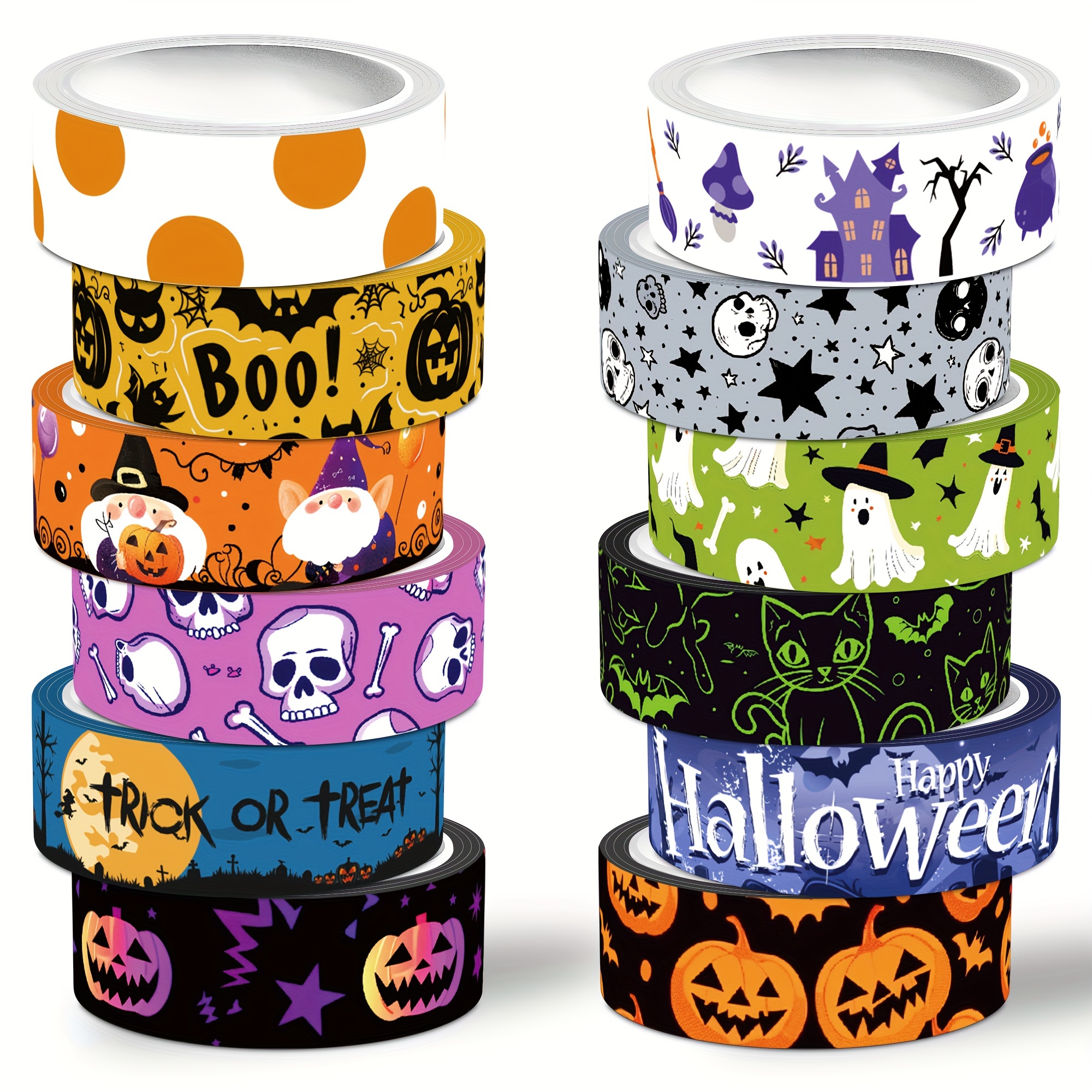 Image of Nikomie 12 Rolls Halloween Washi Tape Set, Trick Or Treat Pumpkin Decorative Tape Bat Bones Masking Tape For Journaling Supplies, Journal, Scrapbooking, Diy Arts & Crafts, Gift Wrapping