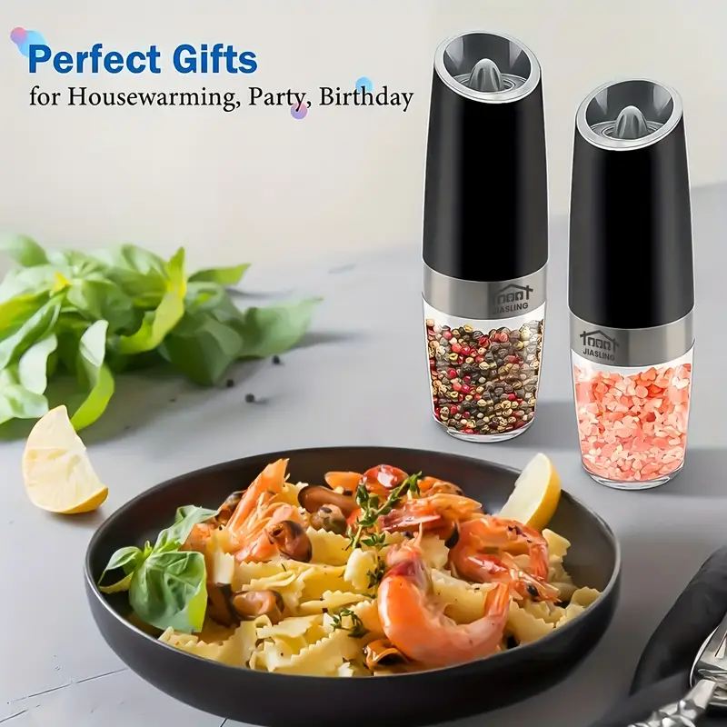 2pcs gravity powered electric salt and pepper grinder battery powered led handed automatic operation adjustable coarse grinder grinder black rocking chair gadget gift battery powered Product details 2