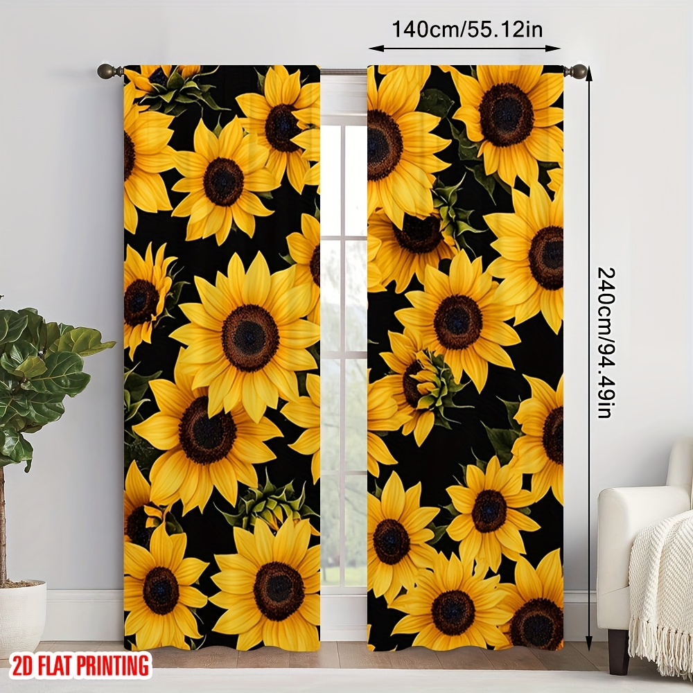 TEMU 2pcs, Curtains Sunflower Protecting Privacy Decoration For Home Decor