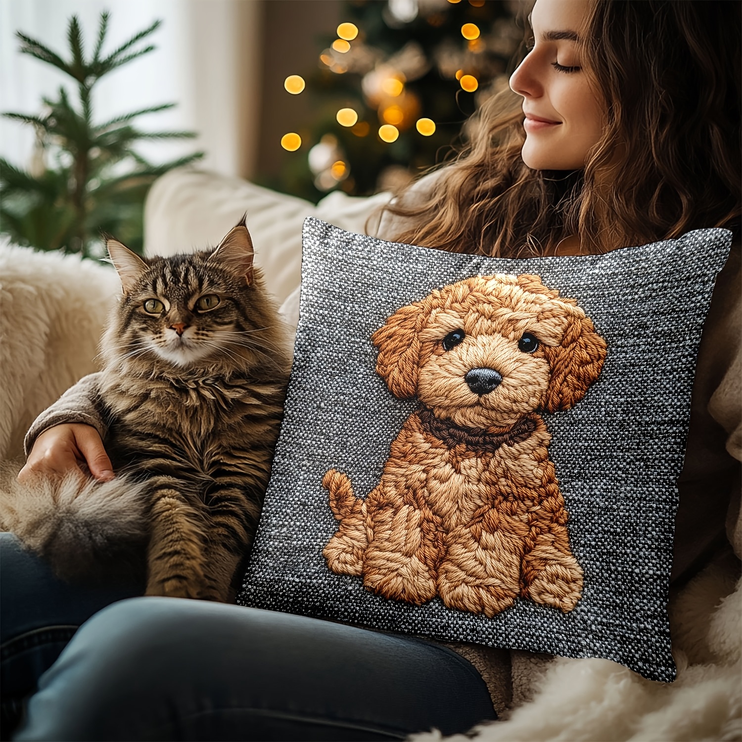 

Cute Throw Pillow Cover - Double-sided Cockapoo & Design, Modern Home Decor For Sofa, Bedroom, Living Room - Zip Closure, Hand Wash Only, 18x18 Inch (pillow Not Included)