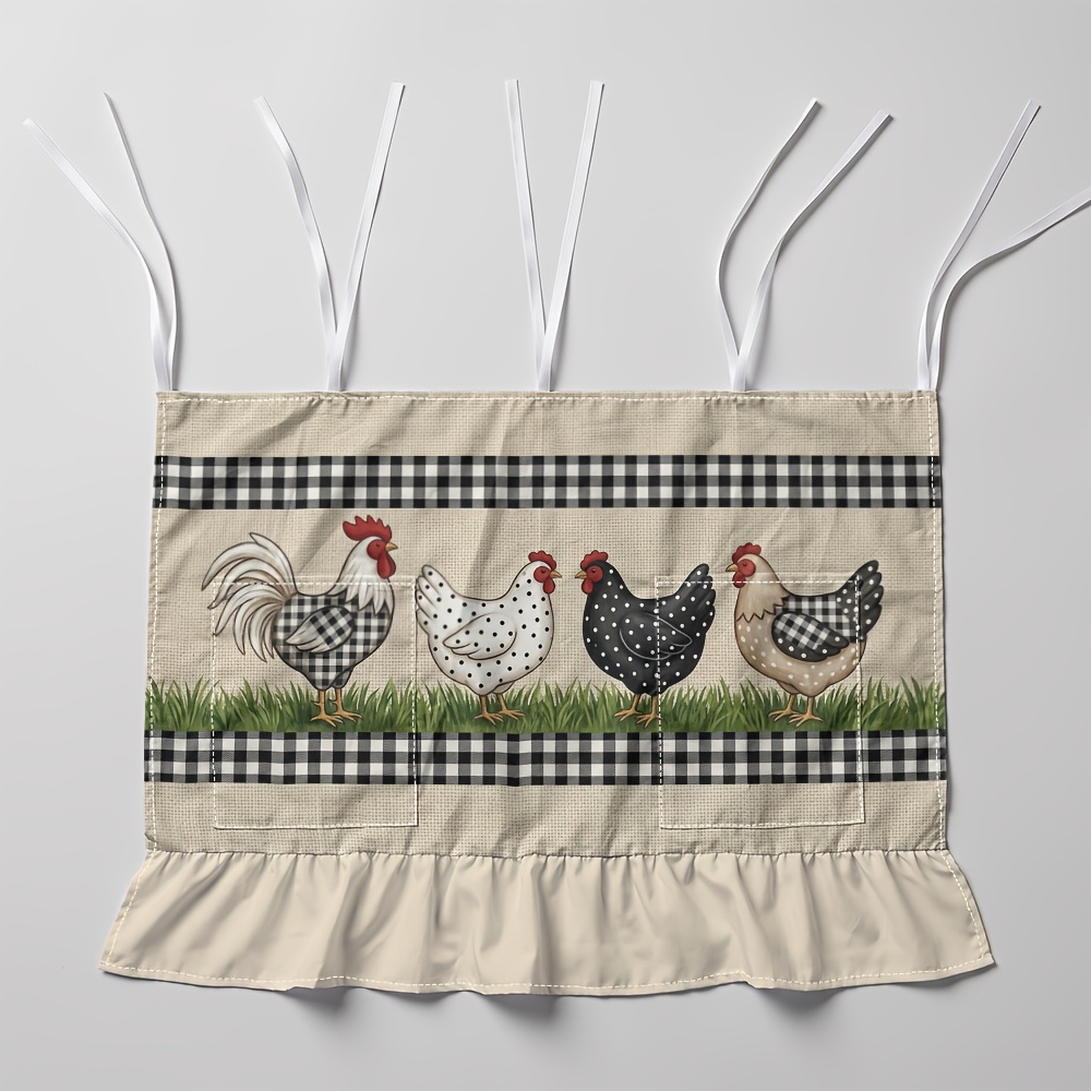 TEMU 1pc Rustic Country Farmhouse Oven Skirt Curtain With Pockets Rooster Chicken Grass Dust Proof Rustic Drapes Tab Top For Dishwashers/washing