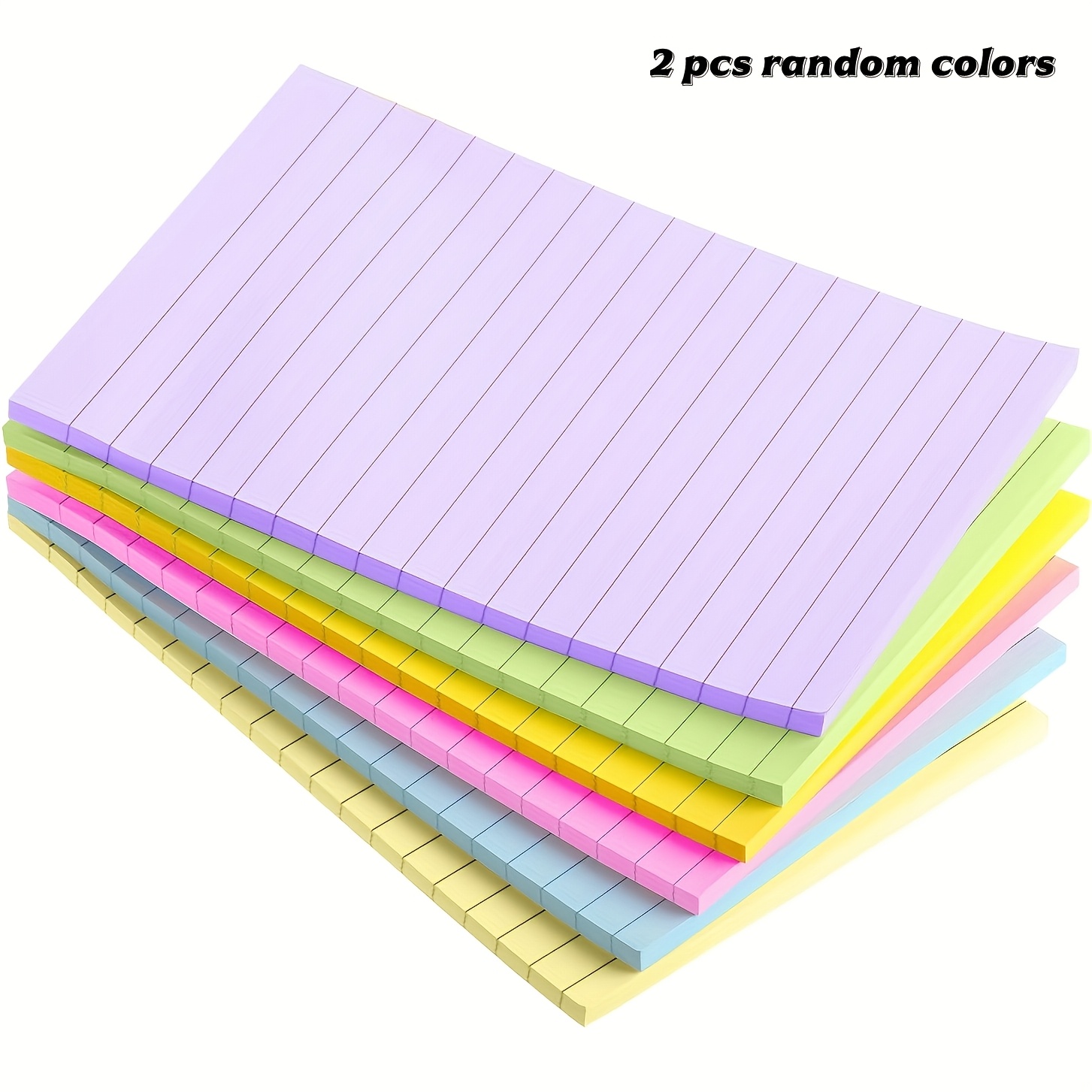 TEMU 2pcs Of 4x6 Inch Random Color Ruled Sticky Notes With Strong Adhesive, Available In A Of Bright Colors