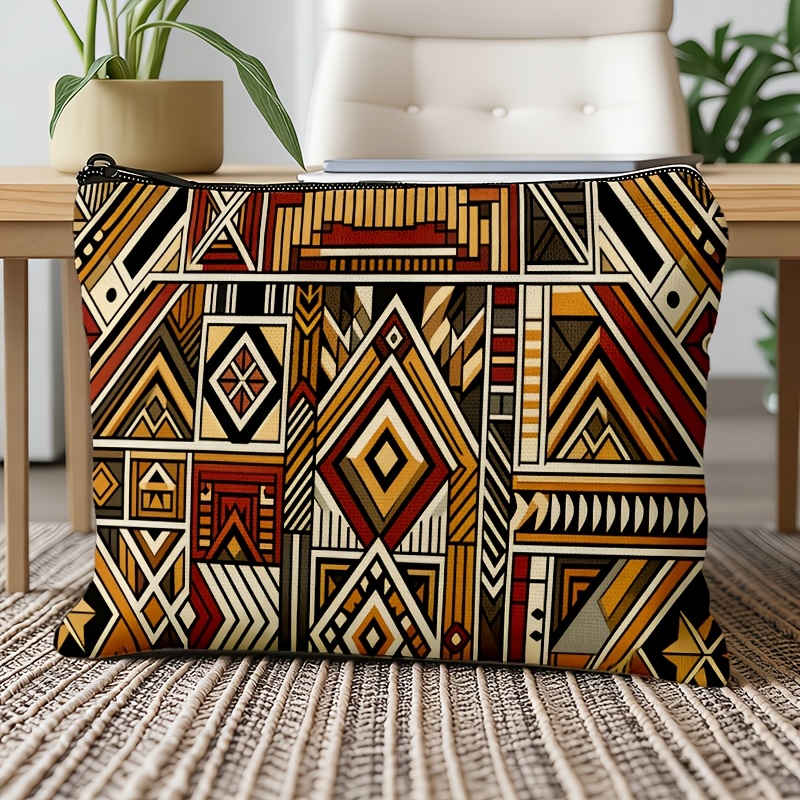 TEMU 1pc Vintage Geometric Pattern Makeup Bag, Quick Organization/portable, Travel Storage/daily Cosmetics, Influencer Style/cozy And Versatile,