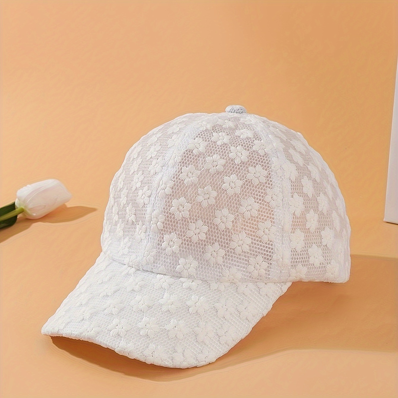 

1pc Women's Versatile Lace Baseball Cap, Trendy Casual Hollow Out Floral Design Peaked Hat, Perfect For Daily Entertainment Activities