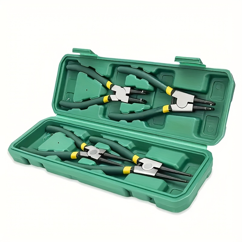 TEMU 4pcs Heavy-duty Circlip Pliers Set With Spring-loaded C Clamps & Internal/external Retaining Ring - Dual Nose (straight/bent) Suitable For