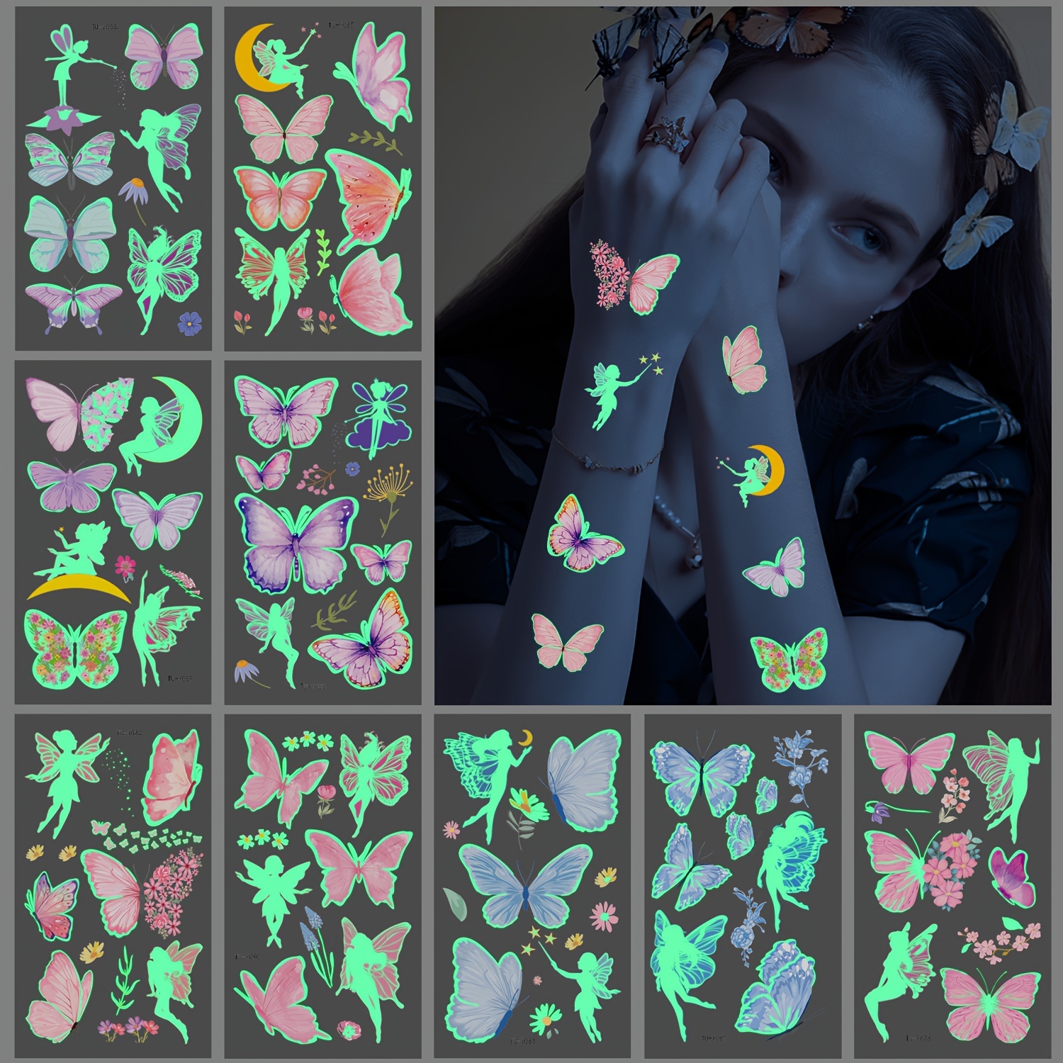 

10-pack Glow-in-the-dark Butterfly Temporary Tattoos - Fairy, Flower & Butterfly Designs For Parties And Decorations Butterfly Tattoo Butterfly Decorations