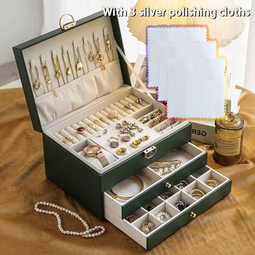2 tier 3 tier jewelry storage box made of pu leather dustproof and anti oxidation large capacity high end for home use suitable for storing rings earrings necklaces bracelets and watches exquisite gift for holidays jewelry boxes