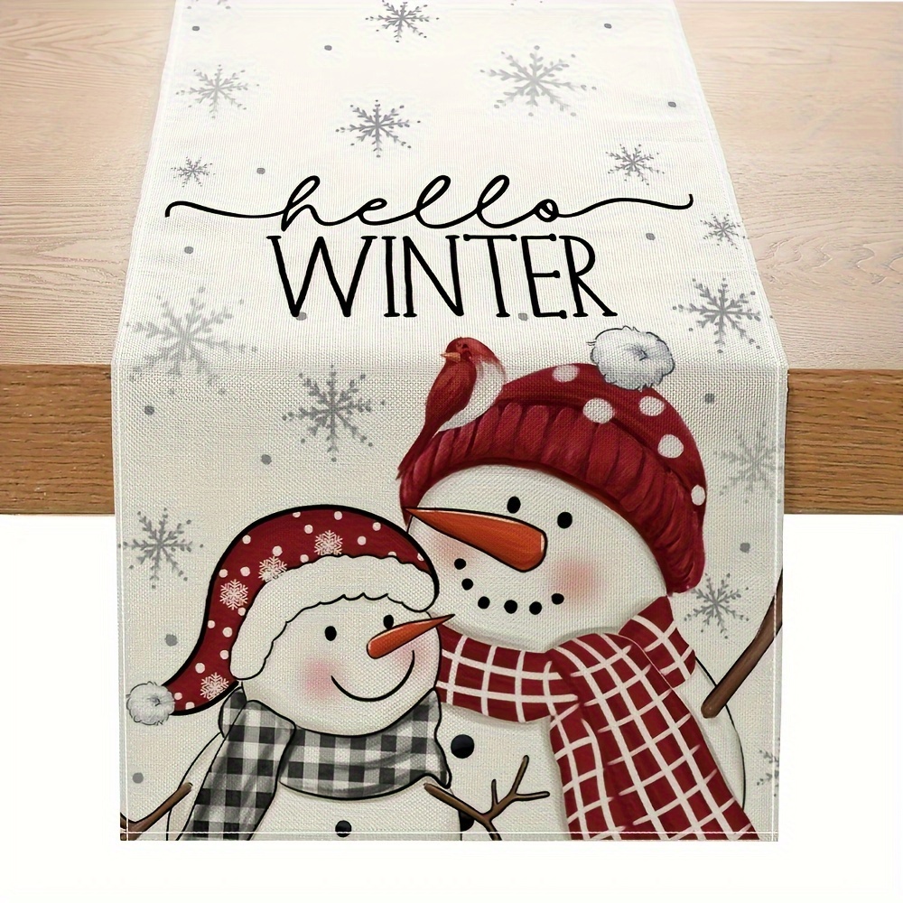 

Snowman Hello Winter Table Runner - Polyester Machine Made, Fit For Indoor Outdoor Table Decor, Home Party Decoration - 1 Piece