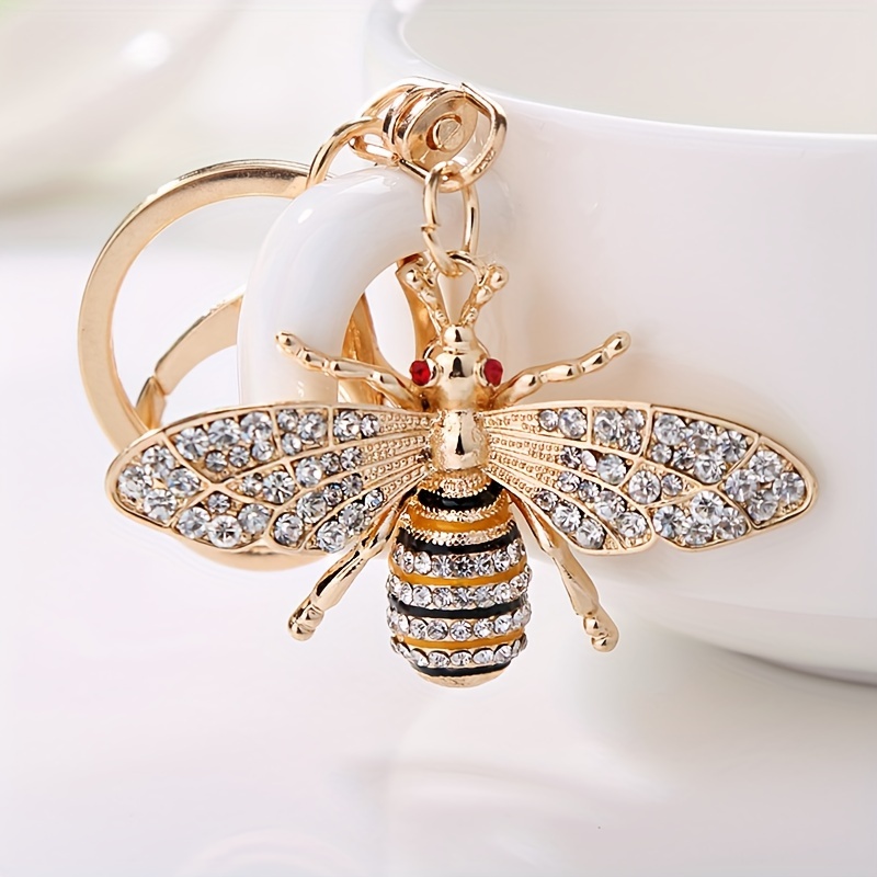 

Elegant Bee-shaped Keychain With - Golden-tone Alloy Charm For Purses, Backpacks & Keys, Lobster Clasp, Perfect Valentine's Gift, Cute Keychain