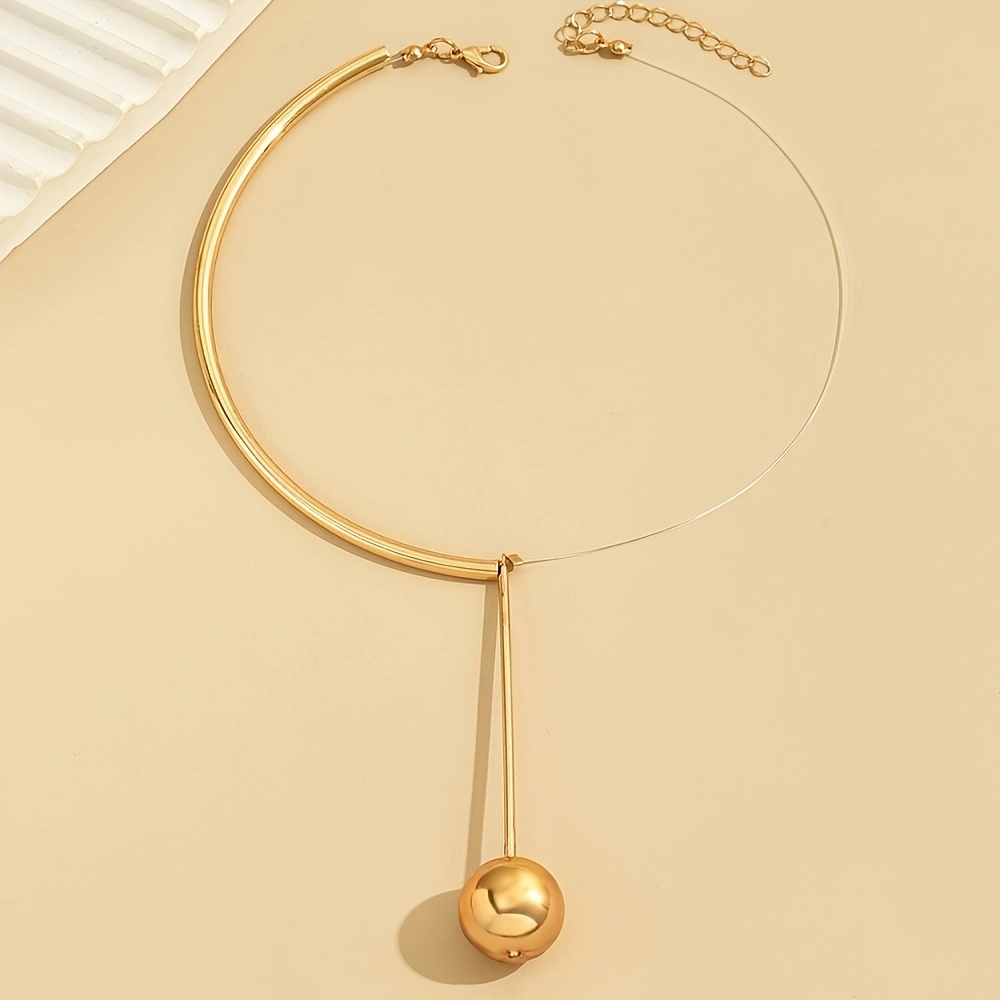 TEMU 1pc Of Fashionable Metal-style Circular Pendant, Half-metal Choker, Half-transparent Fishing Line, Asymmetrical Choker