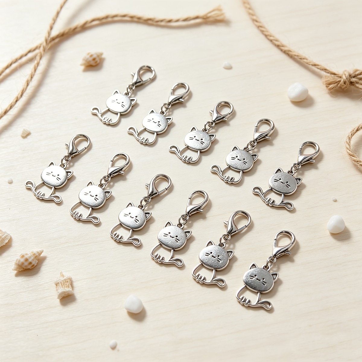 TEMU 10pcs Y2k Pack Silvery Cat Keyring Bulk For Women Ladies Adults - Seasonal Birthday Party Anniversary Gift - Elegant Silvery Cat Pendant Charm
