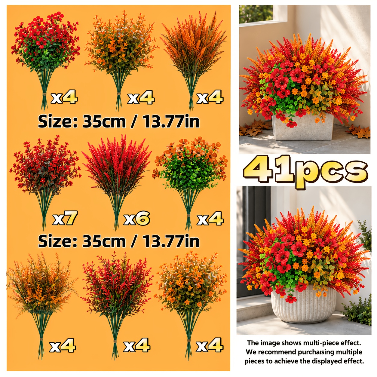 TEMU 41pcs Artificial Autumn Flowers, Colorful Artificial Bouquets With Green Foliage, Perfect For Autumn Floral Arrangements, Including Vases, Home