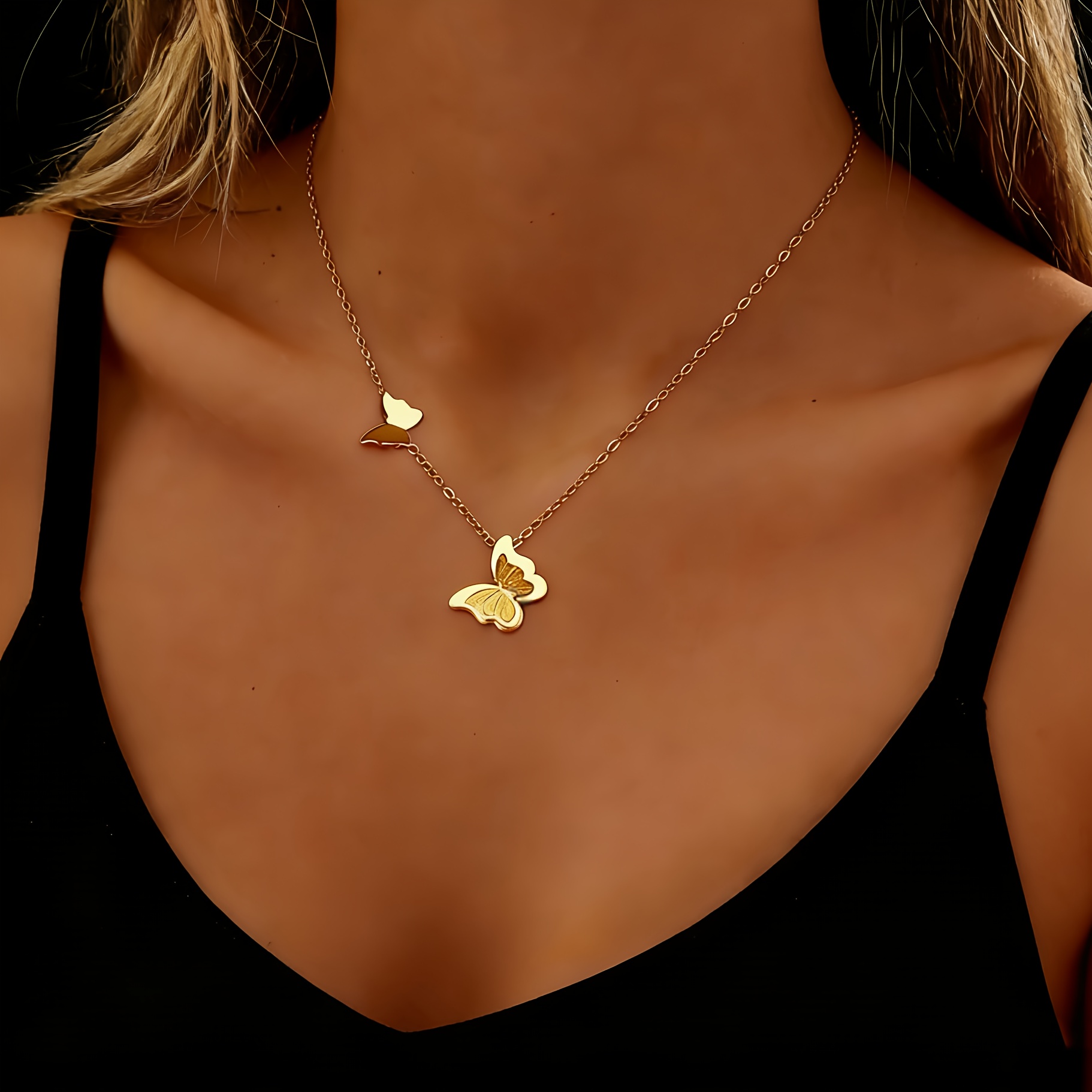 Women's Golden Butterfly Stainless Steel Necklace, Elegant Gift