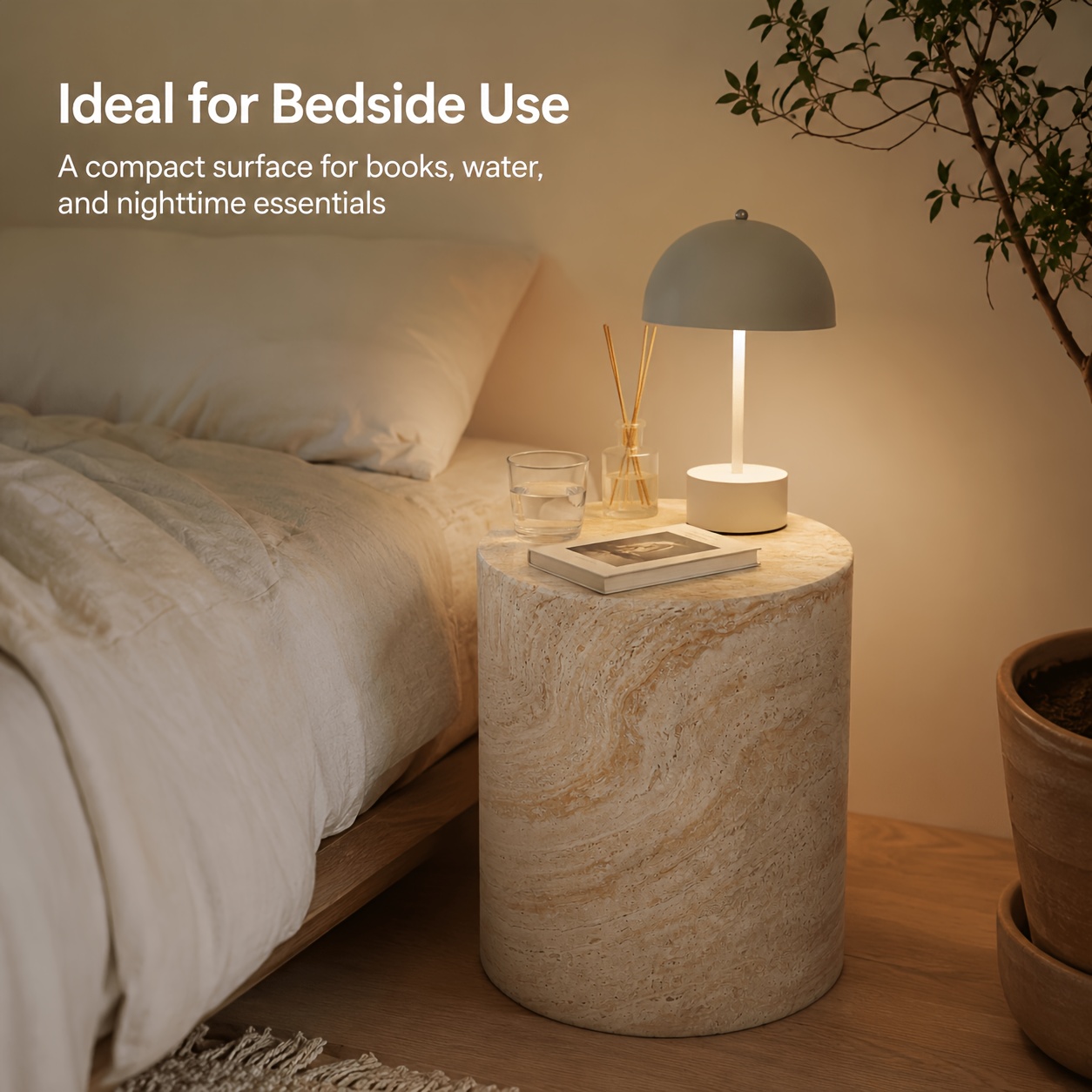 Modern Faux Marble Column Side Table, Minimalist Round Pedestal Coffee Table, Artistic Display Stand for Living Room & Hotel, Aesthetic Home Decor