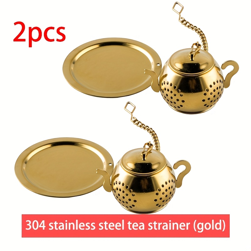 TEMU 2 pièces Filtres à Thé en Acier Inoxydable Doré 304 - Infuseurs de Thé de Théière - Filtres Réutilisables pour Feuilles de Thé, Boules