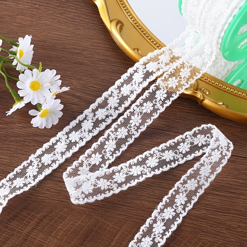 TEMU 3 Mètres Ruban de Cadeau en Dentelle de Florale Blanche [Largeur 2Cm/0.79In] Ruban de Dentelle Rétro et Champêtre, Adapté pour de Cadeaux, les