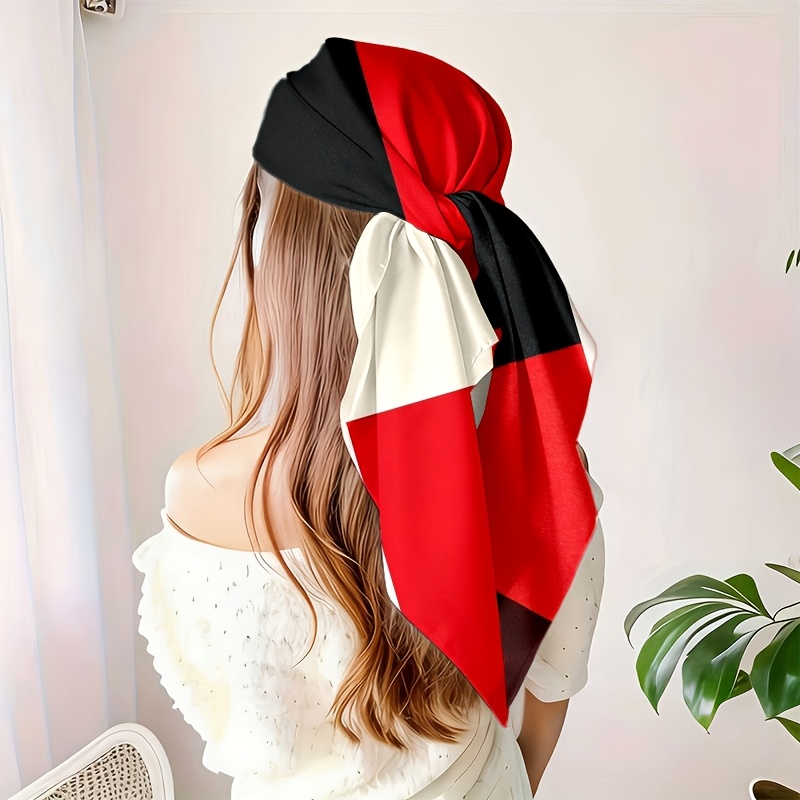 TEMU 1pc Of Elegant And Stylish Red, Black, And White Geometric Triangle Square Scarf, A Versatile Fashion Accessory Suitable As A Casual Decorative