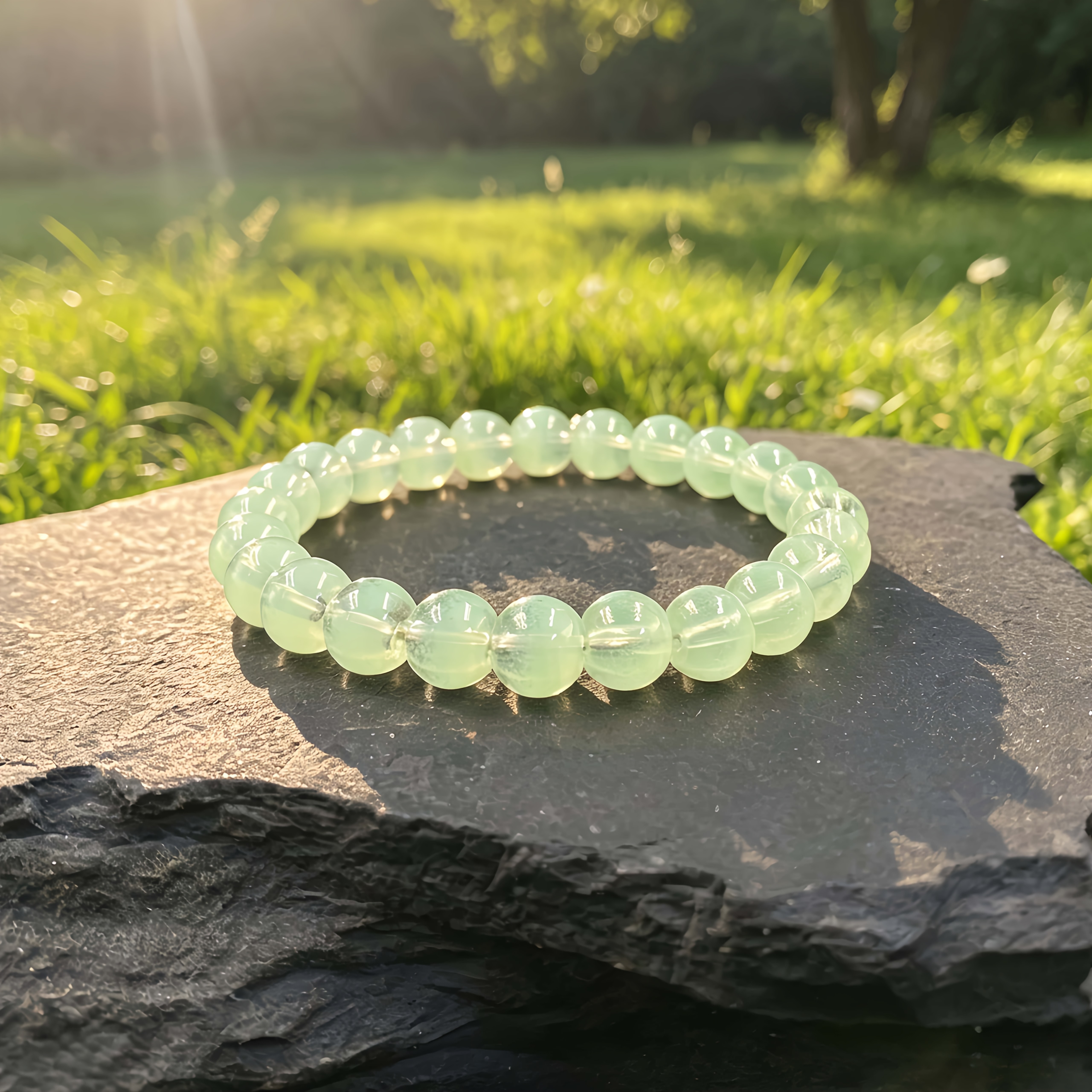 Light Green Grape Stone Round Bead Bracelet, Versatile Daily Wear
