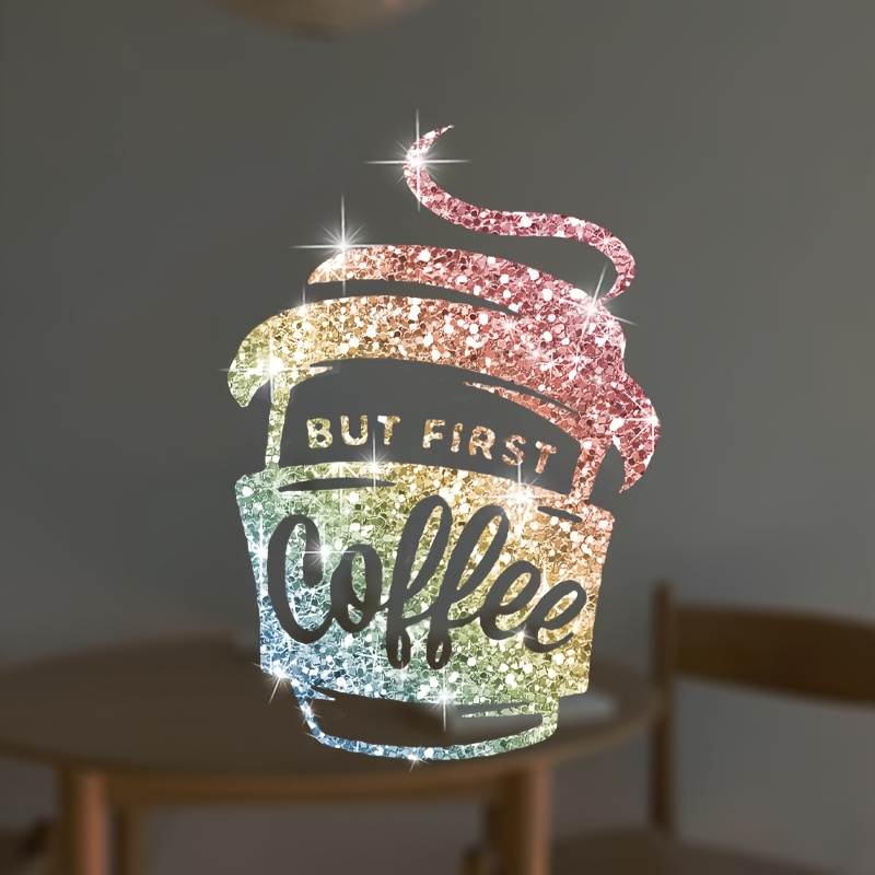 Image of 1pc Creative Shiny Coffee Cup Wall Sticker, Suitable For Coffee Shops, Glass Windows, Home Bedroom Walls, And Glass Door Decals. Waterproof And Easy To Apply
