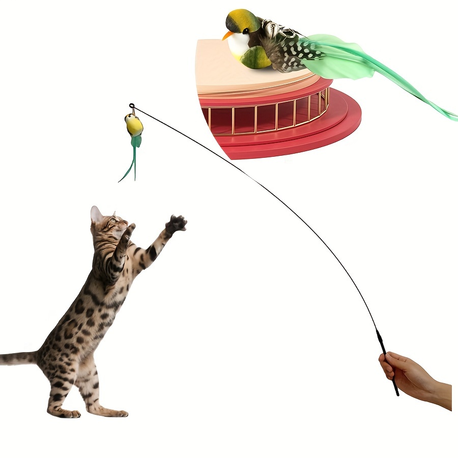 Cat Teaser Wand Dual Head Cat Feather Pole Toy With Fixed Buckle