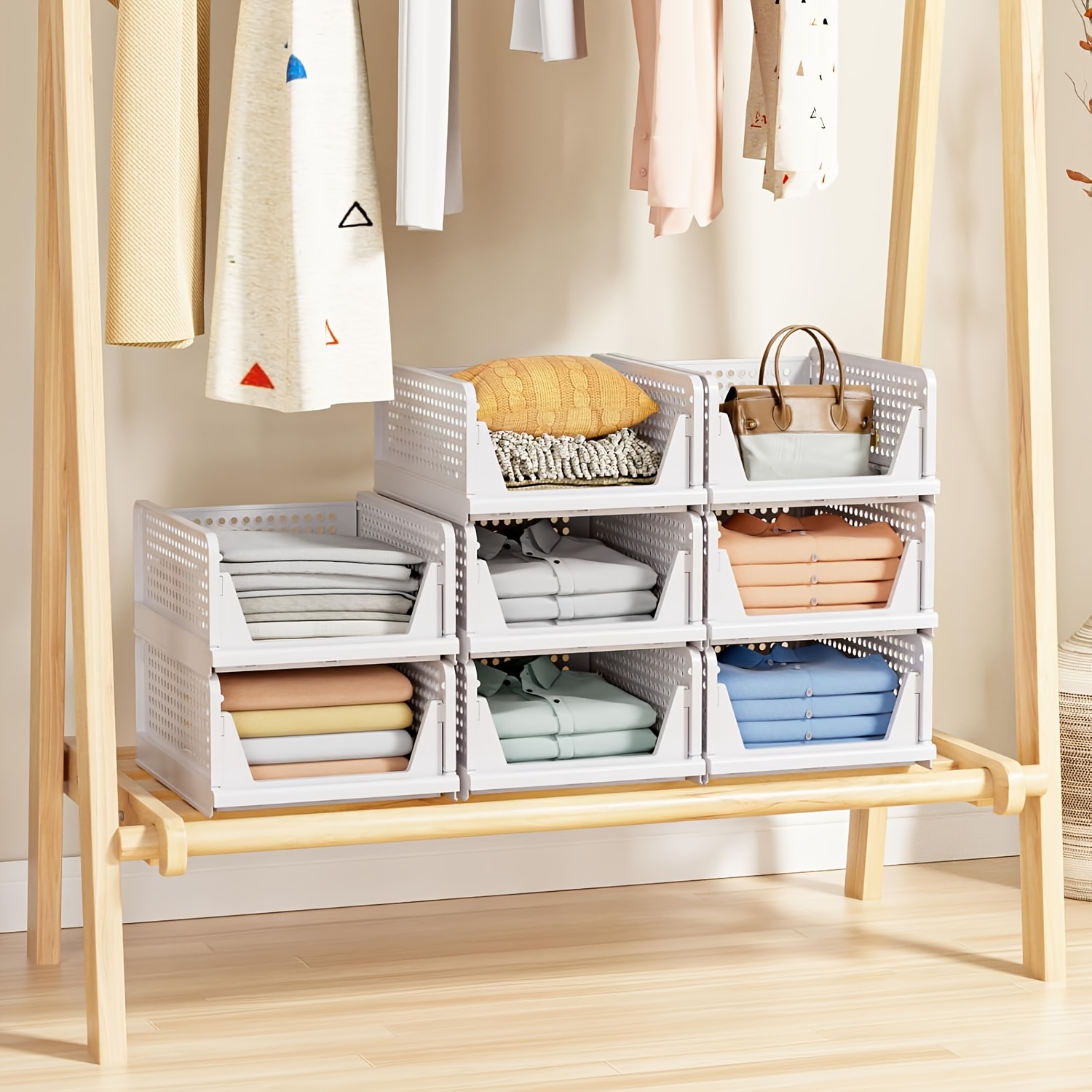 4pcs Stackable Wardrobe Storage Organisers for Clothes