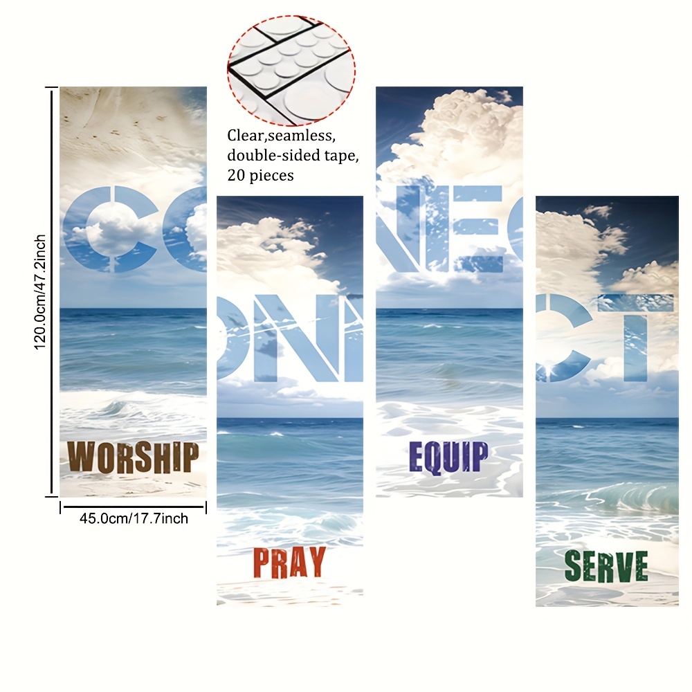 TEMU Set Of 4, Uplifting Church Banner Featuring Scripture, Made Of Polyester, Ideal For Parties, With A Contemporary Christian Design The Sea And