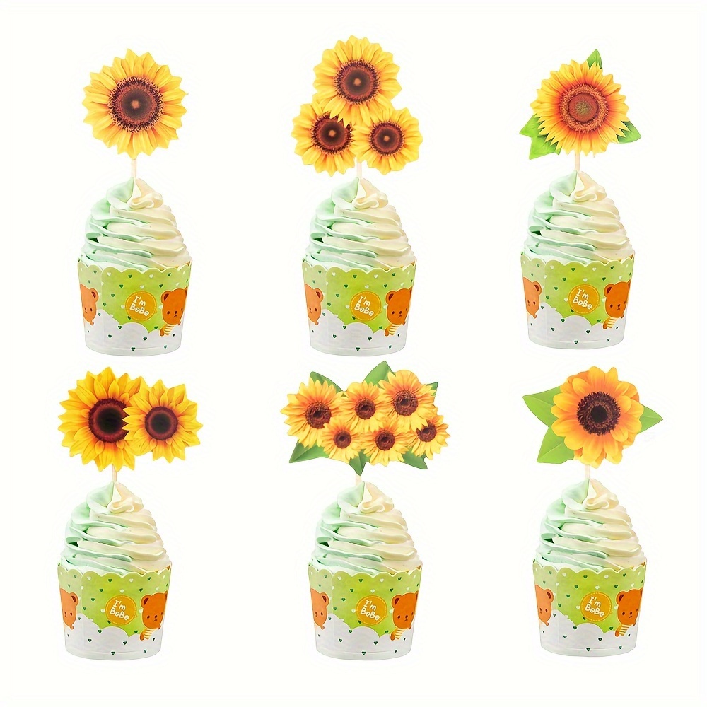 

48 Pcs Sunflower Cupcake Toppers For Flower Themed Party Birthday Cupcake Picks Party Decorations Supplies For Baby Shower Birthday Party