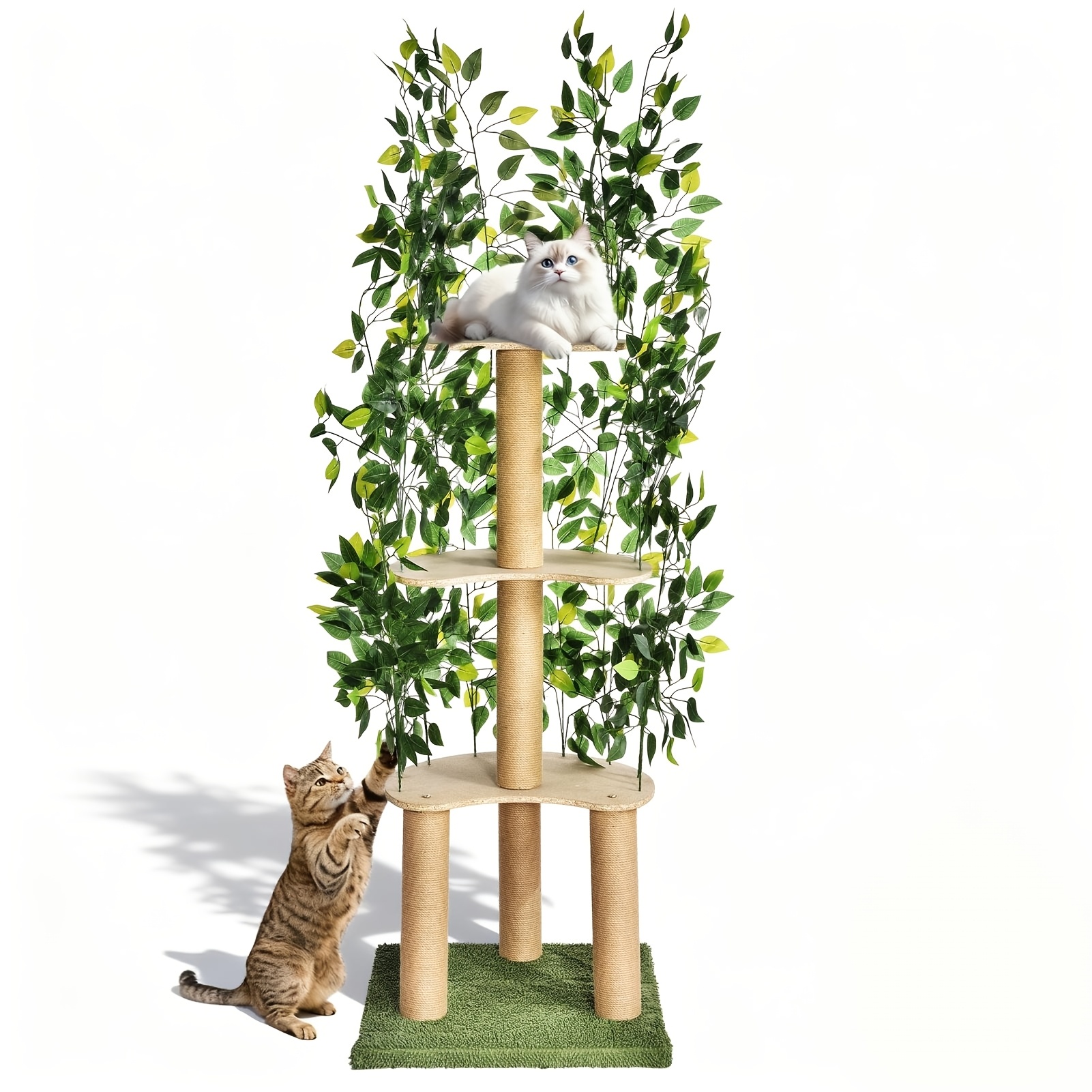 Image of Large Multi-level Cat Tree With Leaves & Hanging Perches - Indoor Cat Activity Tower Suitable For Climbing, Scratching Posts, Cozy Hideouts, Cat Furniture For Kittens And Cats, Space- For Small Homes