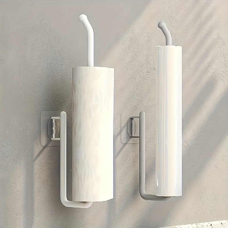 1pc 2pcs set kitchen multifunctional tissue rack bathroom non perforated towel rack bathroom plastic roll paper rack hanging rack plastic film storage rack cloth storage rack wall mounted towel rack kitchen and bathroom accessories details 2