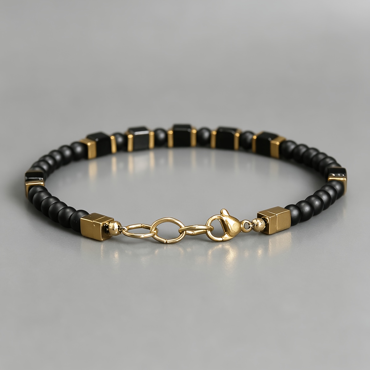 Men's Minimalist Black Agate Bracelet, Gift for Him