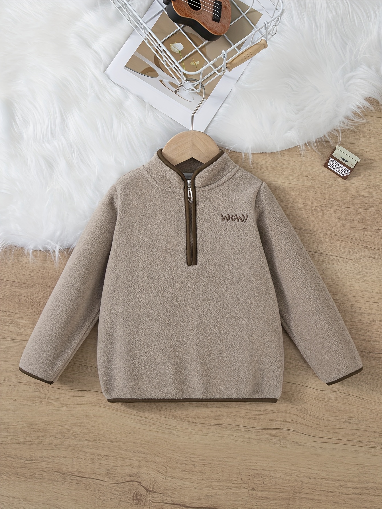 moletom com bordado de   e   meia-zíper para meninos - moda outono/inverno