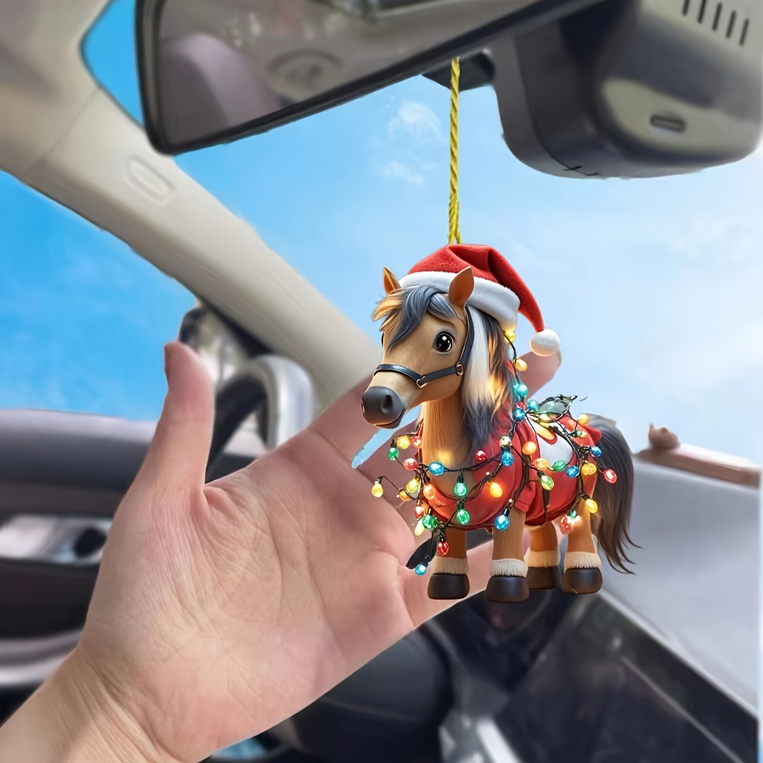 

1pc Christmas Pony Car Hanging , Universal Santa Hat Pendant, Keychain , Decoration Accessory, No , -free