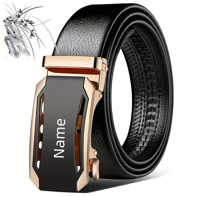 TEMU Custom Engraved Men's Business Belt — Durable Pu With Alloy Automatic : Gift For Dad, Husband, Or Boyfriend