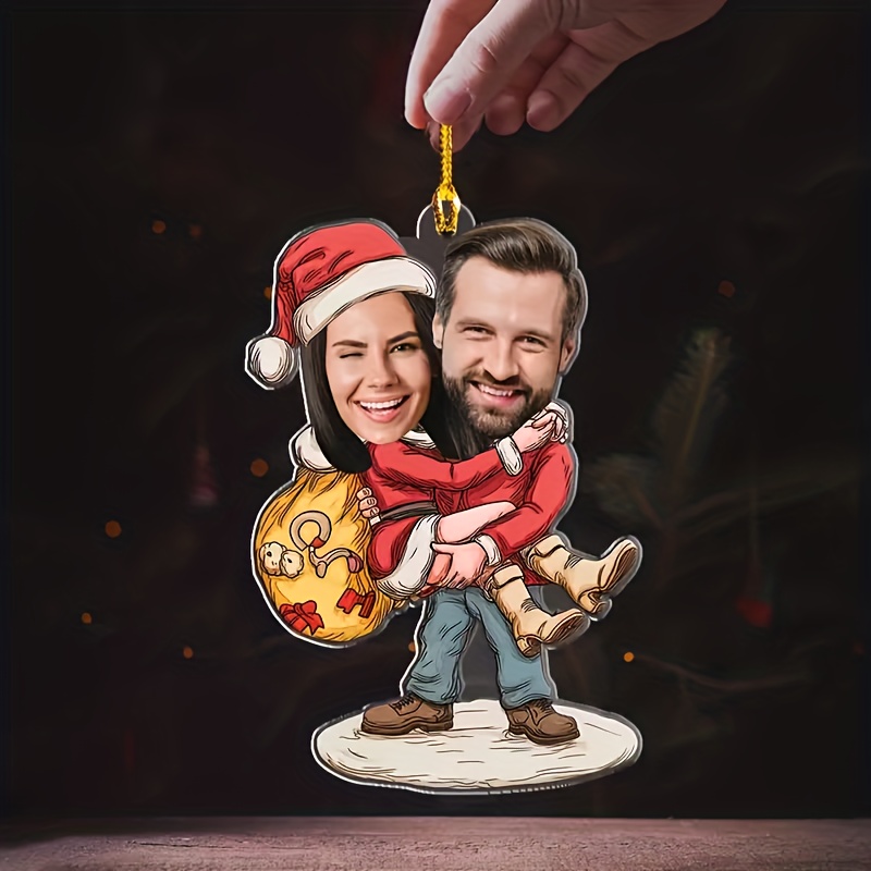 TEMU Ornement de Noël 2D plat personnalisé pour couple en acrylique 2D, cadeau de Noël personnalisable pour couple, personnalisable avec des , pour