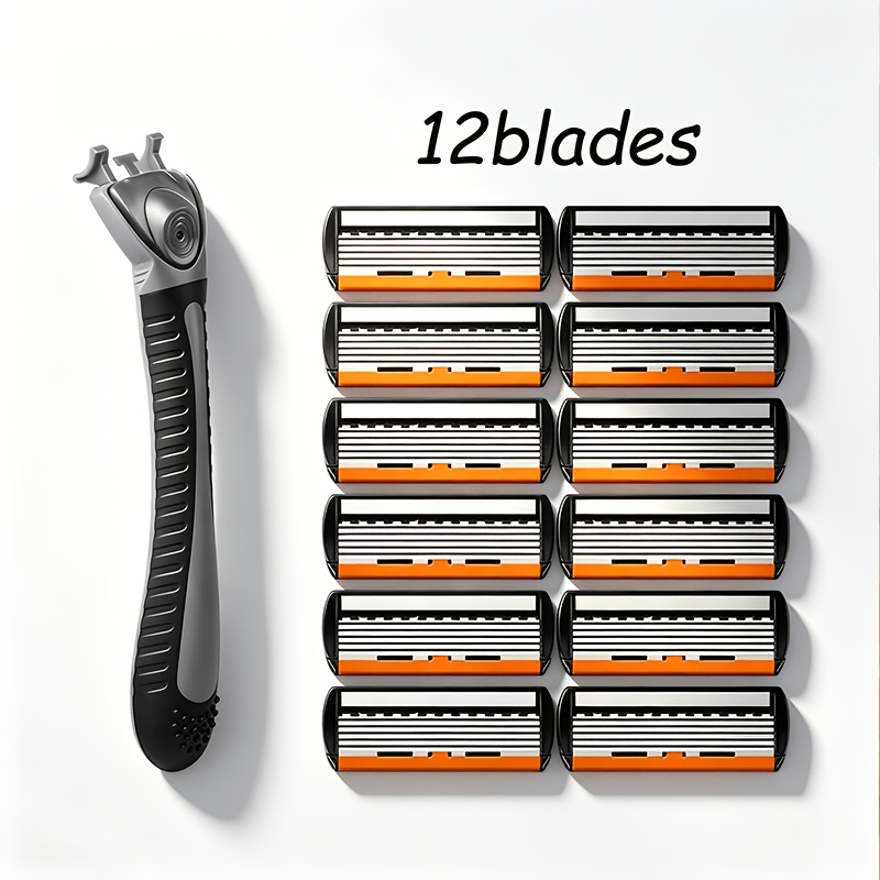 TEMU 1 Handle And 12 , Premium Men's Manual Razor 6-layer Stainless Steel , Shave With No Residue. Built- , Safe Manual Shaving Kit