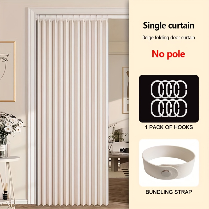 TEMU 1pc Modern Foldable Door Curtain With Plastic Hooks - Stylish Pole-, , Synthetic Fiber, Easy To Clean, Home Decor For Bedrooms & Living Rooms,