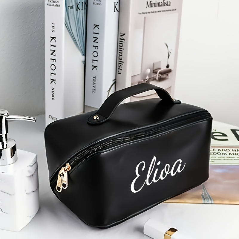 TEMU 1pc Customizable Name Solid Color Toiletry Bag, Hand-carry Large Capacity Makeup Bag, Valentine's Day Custom Gift