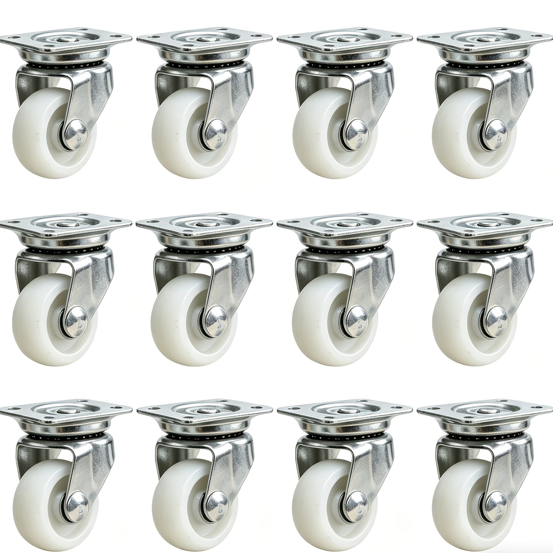 TEMU 12pcs 1.5in White Nylon Caster Wheels, 360 Degree Swivel Heavy Duty Casters With All Hardware, For Cabinets, Tool Boxes, Shelves