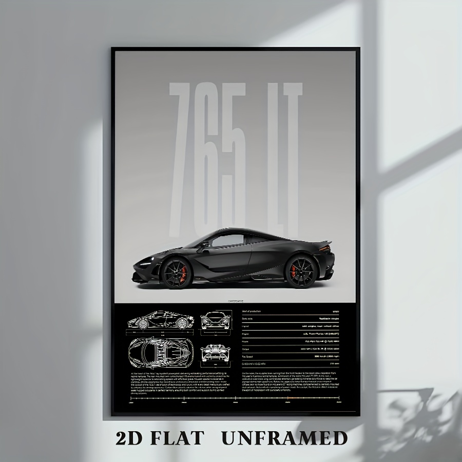 E-shop 2D-Flach, [2D-Flach] Sportwagen-Poster, 765LT Leinwanddruck, Vintage-Wandkunst, Modernes Kunstwerk-Wandbild, Geeignet als Geschenk, für Heim-