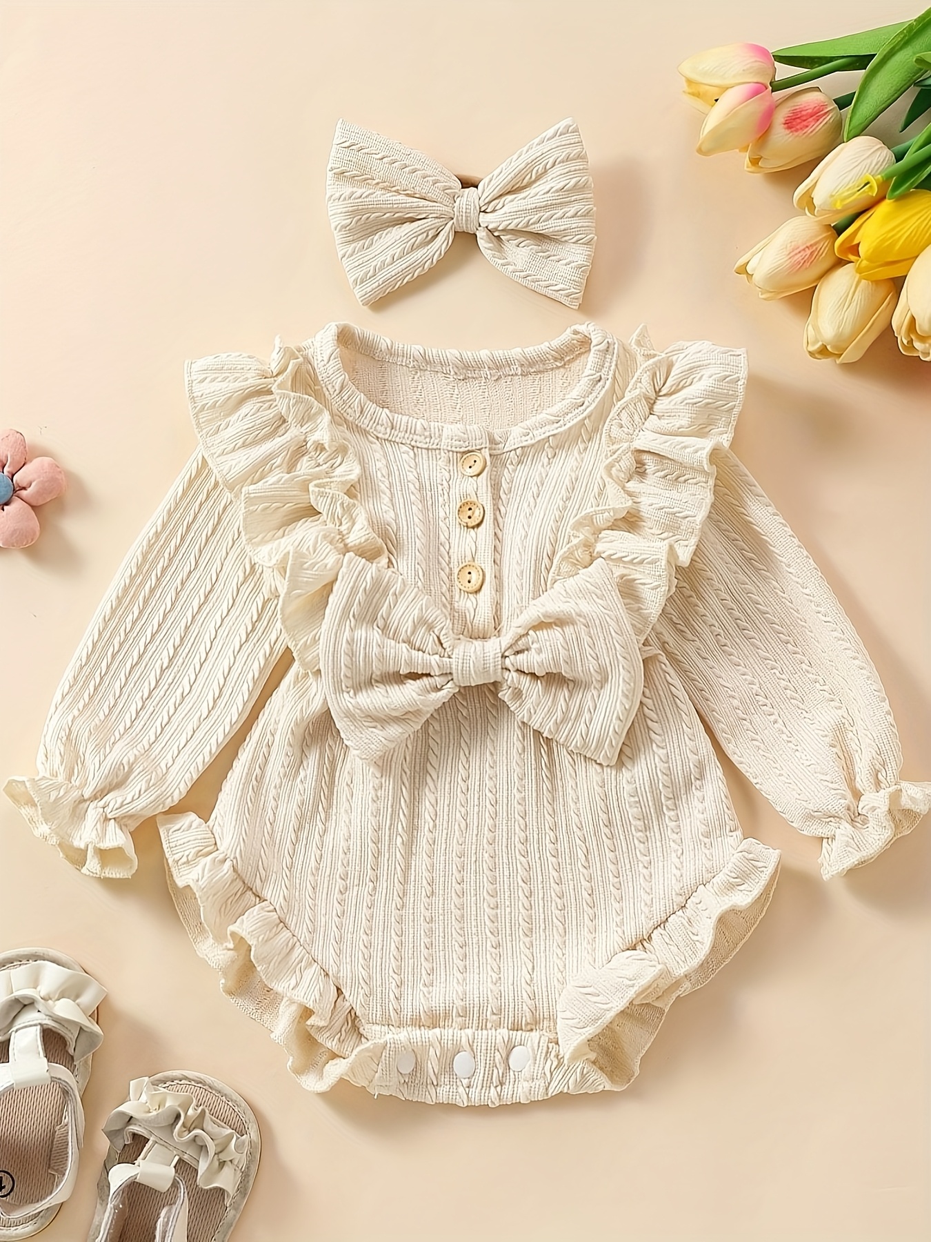 Cute Large Bow + Adorable Flutter Sleeves for Boys and Girls, Casual Outing, The Best Gift for Your Lovely Little One, Perfect for Outdoor