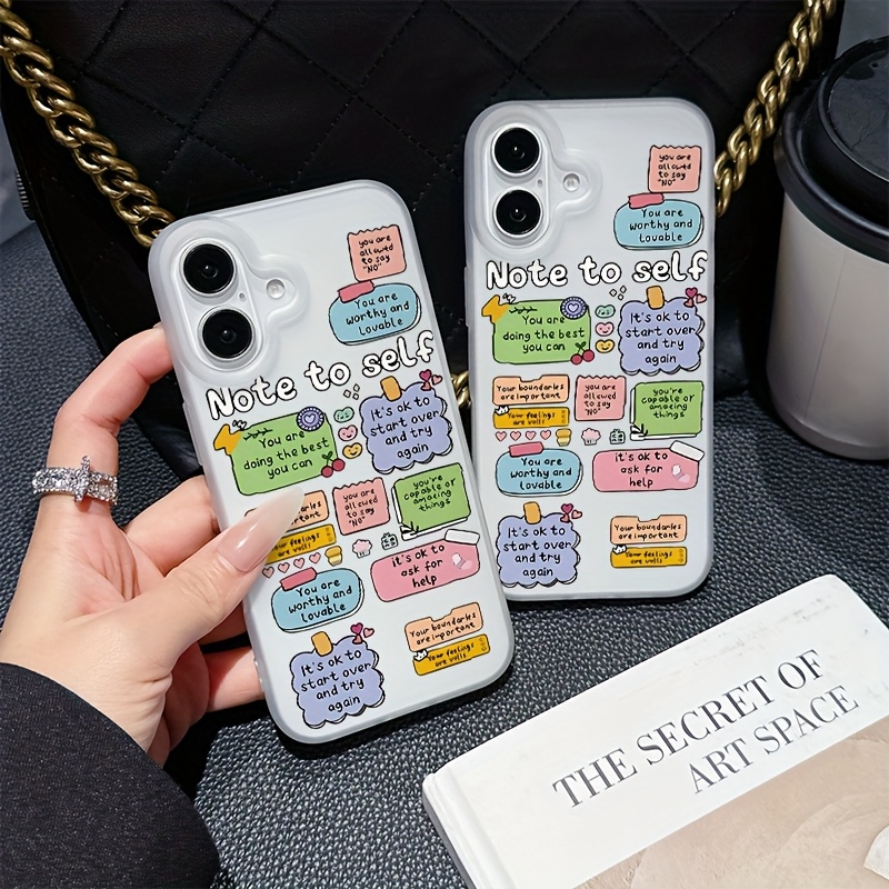1pc sticky notes graphic anti-fall phone case for iphone 14, 13, 12, 11 pro  max, xs max, x, xr, 8, 7, 6s, plus, mini, graphic pattern anti-fall  silicone phone case, gift for
