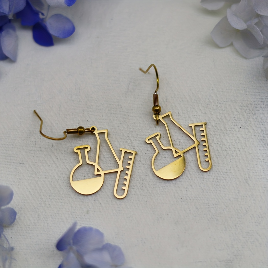 Bohemian-inspired Stainless Steel Chemical Reagent Bottle Earrings For - Trendy Hollow Clavicle Jewelry With Unique Dropper & , Quirky Earrings, Without Battery