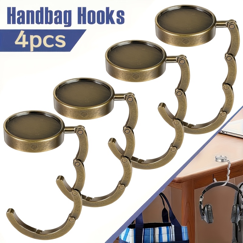 TEMU Set Of 4 Portable And Collapsible Bag Hooks, Adorable Purse Hangers For Tables, Secure Handbag Holders, Travel Desk Bag Organizers For Ladies